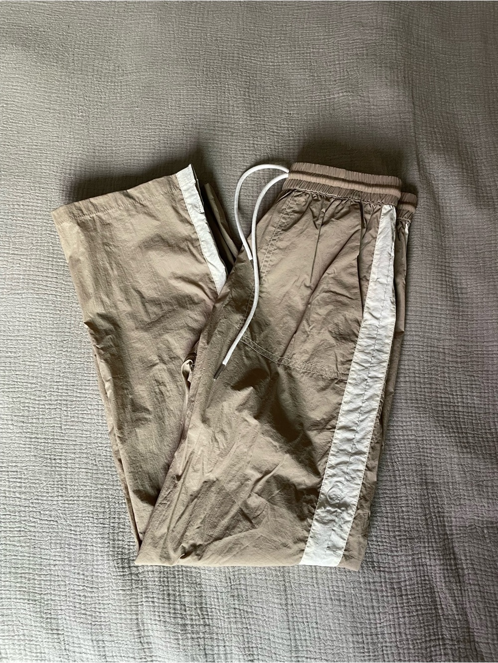 Women’s Casual Track Pants in Beige with White Stripe